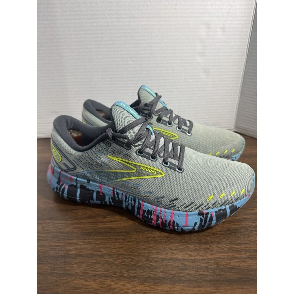 Brooks Glycerin 20 Mens Running Shoes 11.5 Grey Blue Pink Paint Drip 1203691B492